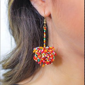 Multi Colored Beaded Pom Earrings
